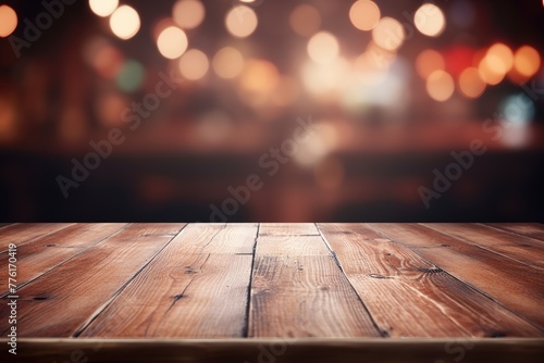 Empty wooden table and bokeh background, Ai Generated
