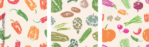 Vegetables ripe textured hand drawings silhouettes colorful, vitamins vegetarian, vector seamless patterns, raw food backgrounds, paper,wallpaper,textile