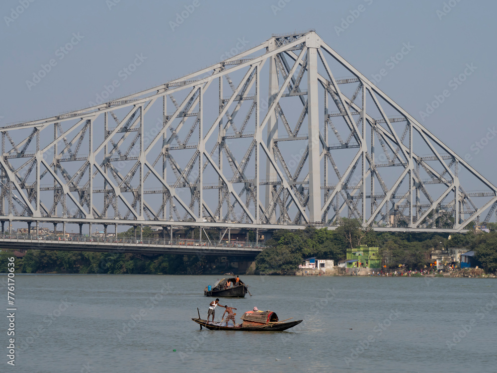 India, Kolkata, Howrah Bridge, Hooghly river