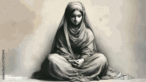 pencil sketch illustration of a woman being alone