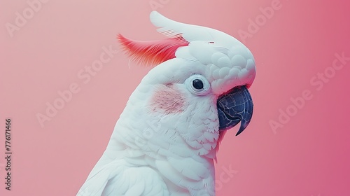 Close-up of a great cockatoo with striking plumage against a delicate pink background © Rosie