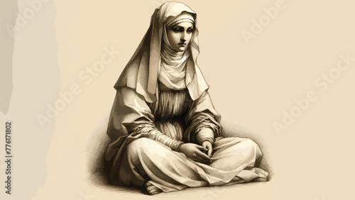 pencil sketch illustration of a woman praying