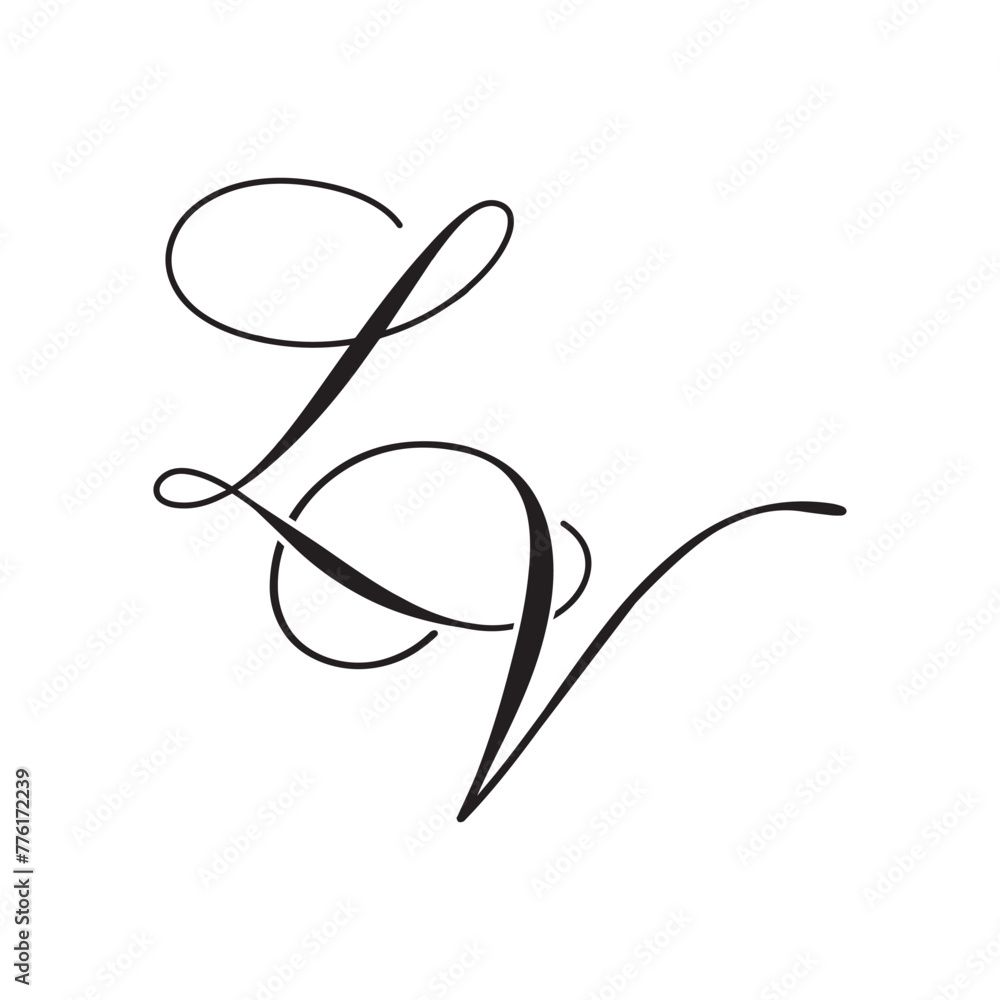 LV Calligraphy Monogram Initial Letters Logo LV Calligraphy Monogram Initial Letters Logo