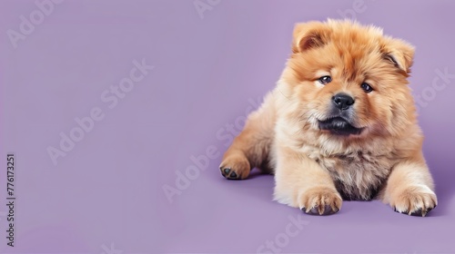 cute chow dog on purple background