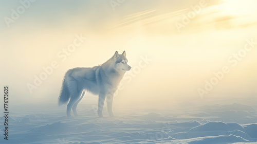 Siberian Husky in a Snowy Winter Landscape.