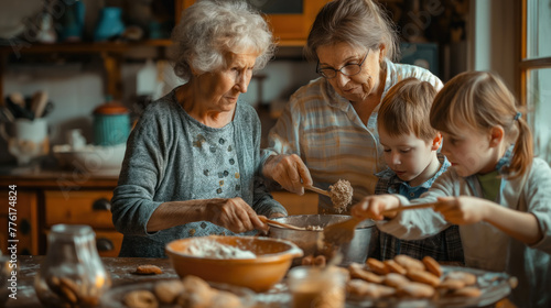 Generational Family Baking Together in a Cozy Kitchen