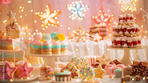 Wallpaper Mural A magical scene unfolds on a light background as various cutlets take center stage, surrounded by a decadent array of sweets and chocolate. Torontodigital.ca