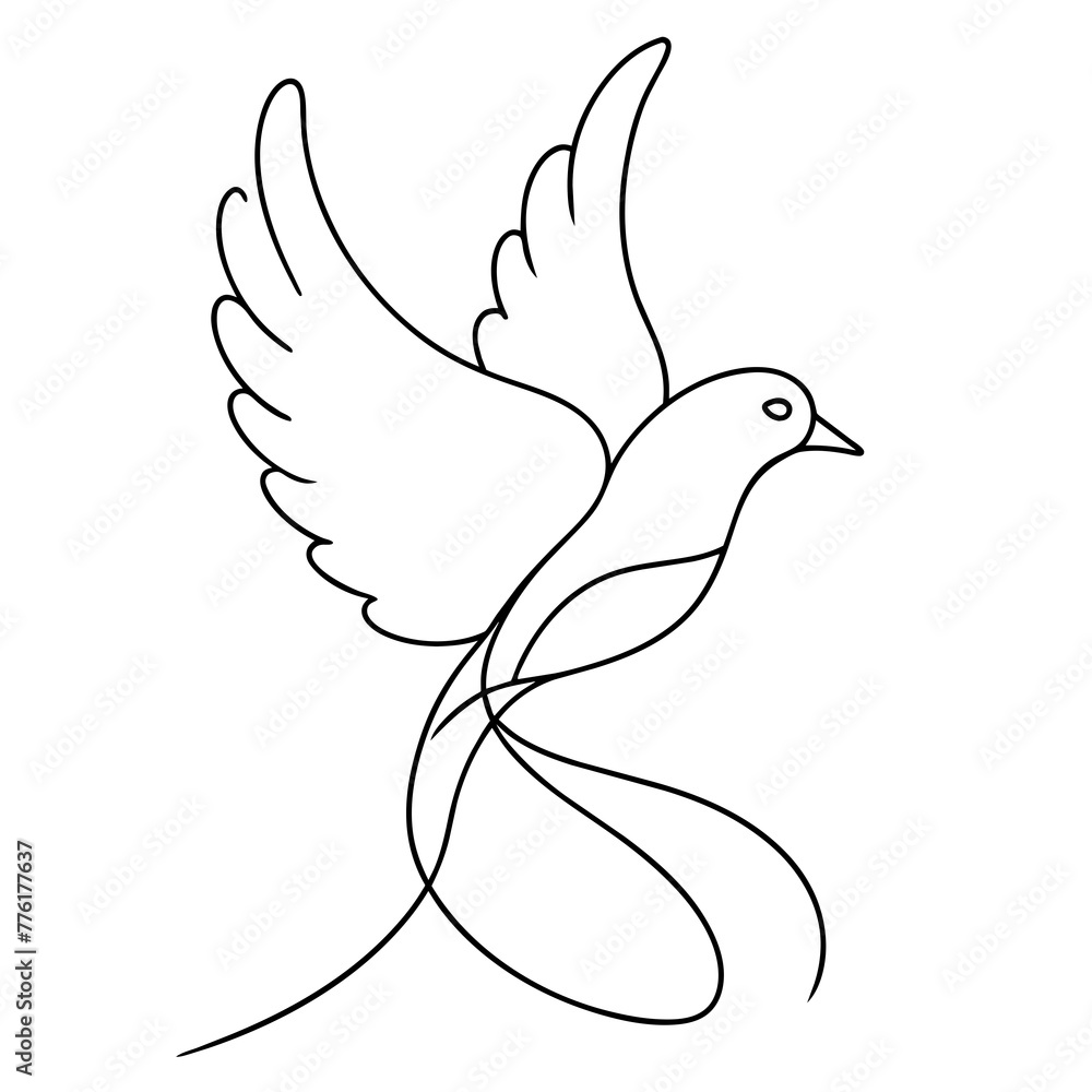 One continuous line drawing of flying up dove One continuous line drawing of flying up dove