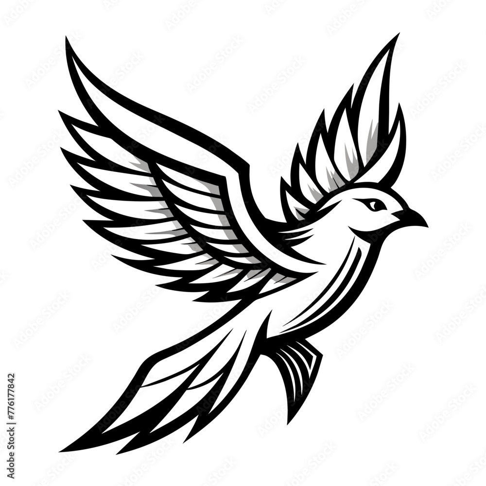 Fototapeta premium Tattoo in black line style of a flying bird