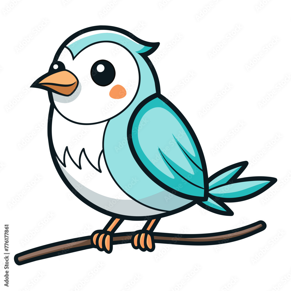 Vector illustration of cute bird sitting on branch line drawing Vector illustration of cute bird sitting on branch line drawing