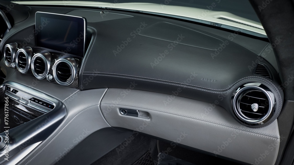 Black leather car dashboard