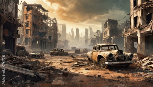 Paisaje apocaliptico civilizacion ruinas ciudad