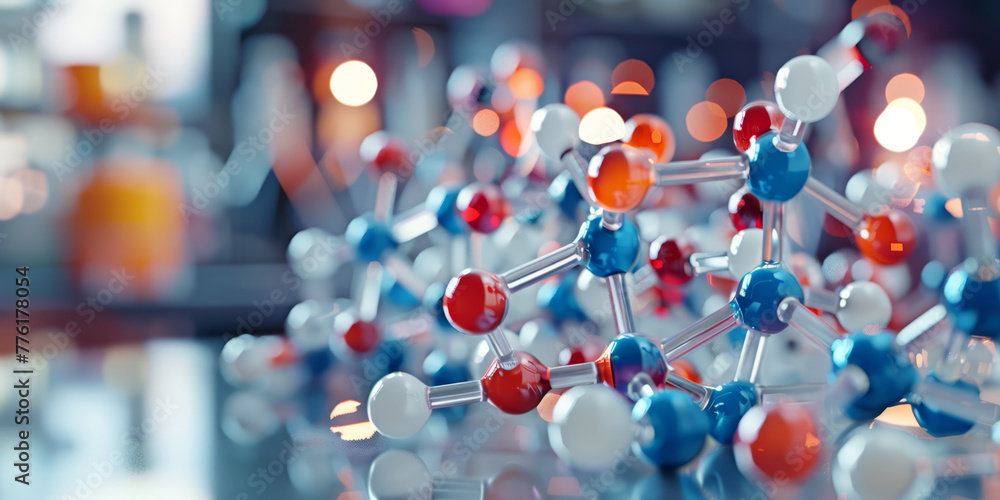 A detailed 3D rendering of a complex molecular structure with colorful atoms connected by bonds, representing scientific molecular research.. A detailed 3D rendering of a complex molecular structure with colorful atoms connected by bonds, representing scientific molecular research..