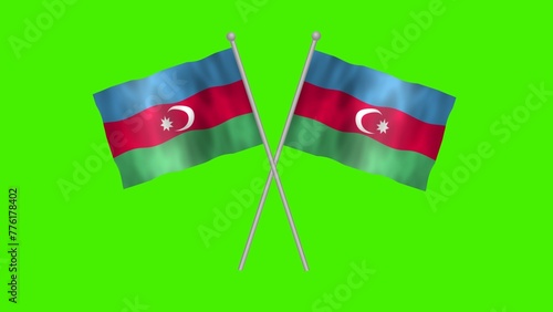 Cross table flag of Azerbaijan, Azerbaijan Cross table flag waving in wind on Green Background. Azerbaijan Flag, Flag of Azerbaijan.