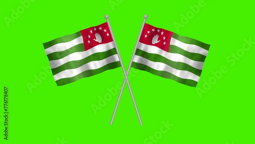 Cross table flag of Abkhazia, Abkhazia Cross table flag waving in the wind on Green Background. Abkhazia Flag, Flag of Abkhazia.