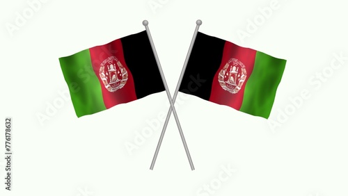 Cross table flag of Afghanistan, Afghanistan Cross table flag waving in the wind on White Background. Afghanistan Flag, Flag of Afghanistan.
