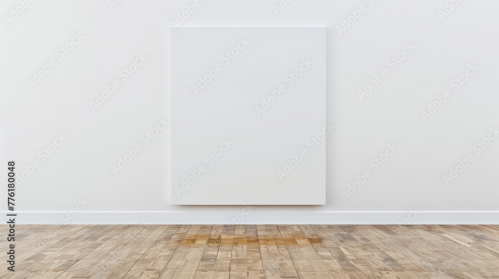 blank canvas, mockup on woorden floor against wall blank canvas, mockup on woorden floor against wall