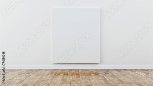 blank canvas  mockup on woorden floor against wall