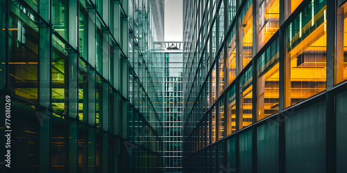 Edifícios de escritórios abstratos com reflexos em exteriores de vidro photo