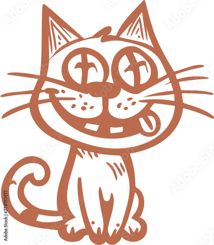 funny cat sitting with his tongue hanging out in a stencil outline simple vector illustration