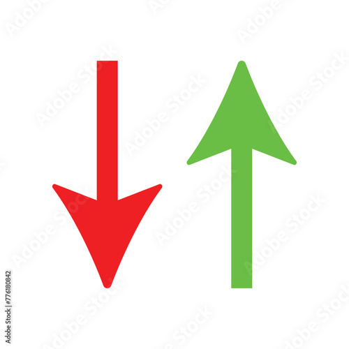 green up and red down arrows, round solid vector signs. Green Up Arrow, Red Down Arrow icon. Vector illustration. Eps file 7.