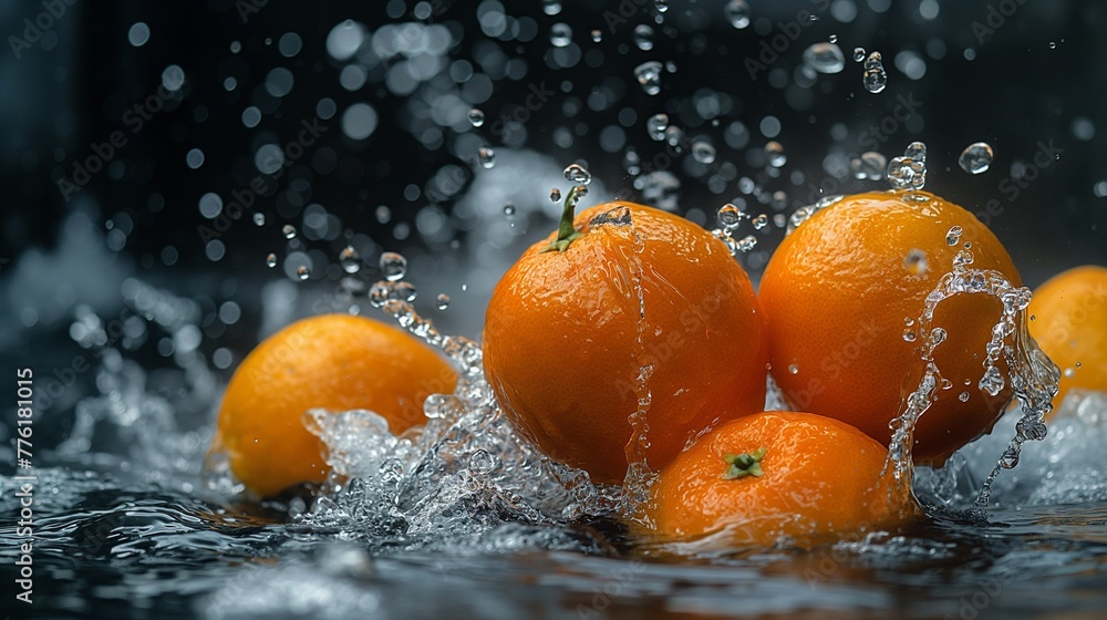 Vivid Oranges in a Dynamic Water Splash Scene ilustración de Stock ...