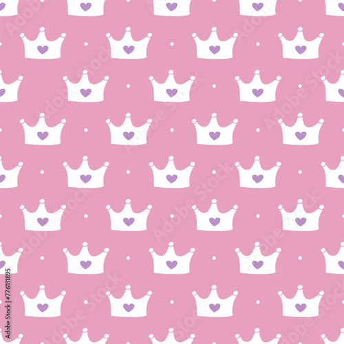 Fototapeta Naklejka Na Ścianę i Meble -  Pattern with crowns for a little prince or princess. Seamless pattern for background, birthday, party