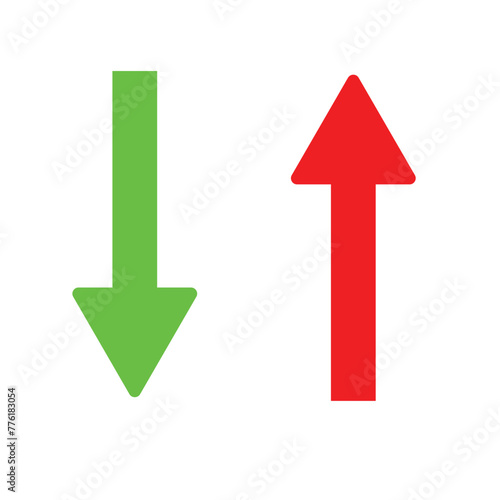 green up and red down arrows, round solid vector signs. Green Up Arrow, Red Down Arrow icon. Vector illustration. Eps file 11.
