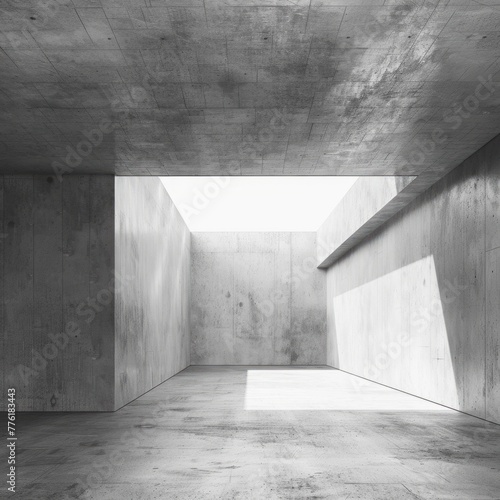 Stark Architectural Corridor in Minimalist Monochrome Design with Geometric Patterns and Dramatic Lighting
