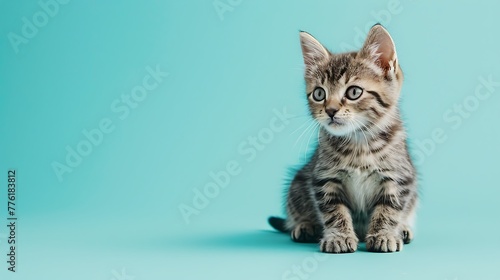 gray tabby cute kitten on colored background © Rosie
