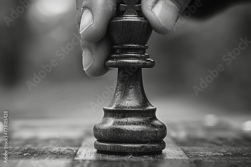 Person Playing Chess in Black and White