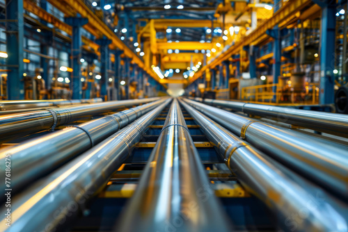 Intricate array of interwoven metal pipelines and tubes in an industrial facility  showcasing complexity and industrial engineering..
