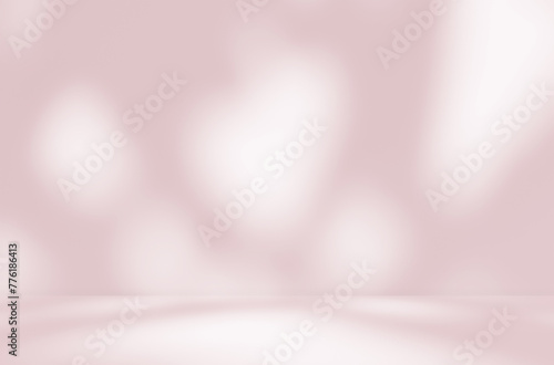 Empty pink brownish colour room studio with sunlight effect shadow in heart shape for product presentation. Minimal backdrop design. Cosmetic, beauty and fashion showroom. Summer background mock up.