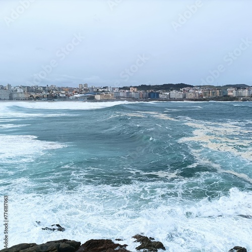 Oleaje en la playa del Orzán de A Coruña, Galicia