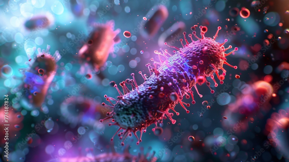 Bacteria with barrier featuring a dynamic scene of immune response evasion Bacteria with barrier featuring a dynamic scene of immune response evasion
