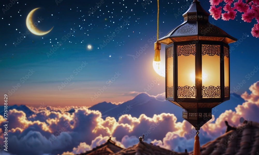 islamic background ramadhan, eid mubarak and eid al adha lantern in a light background