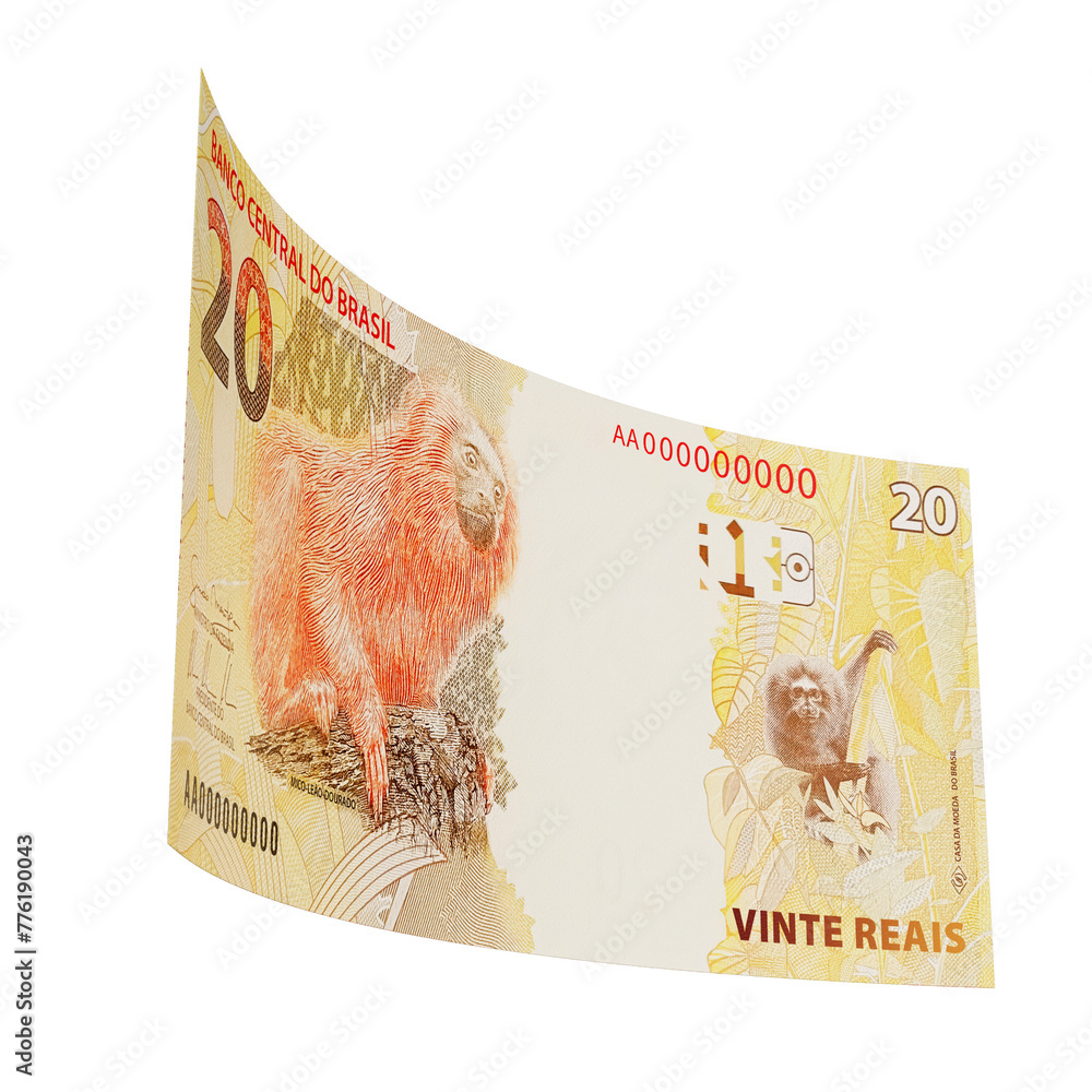 Fototapeta premium 3D Brazilian 20 Reais Banknote: Transparent Background