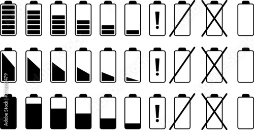 Battery charge level indicator. Charge battery level icon