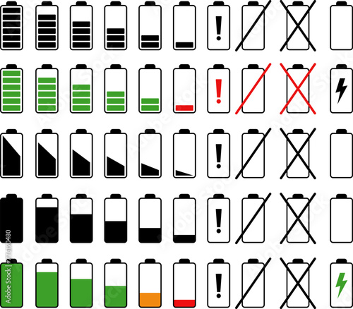Battery charge level indicator. Charge battery level icon
