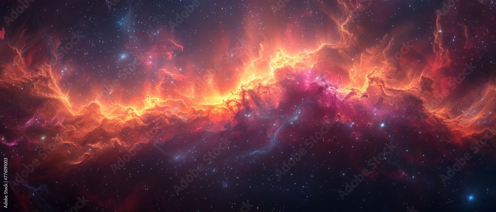 Scientific background, nebulae and stars in space, glowing mysterious universe. - obrazy, fototapety, plakaty 