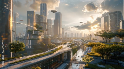 A conceptual architectural rendering envisioning futuristic cityscapes and sustainable urban environments  blending creativity with practical innovation.