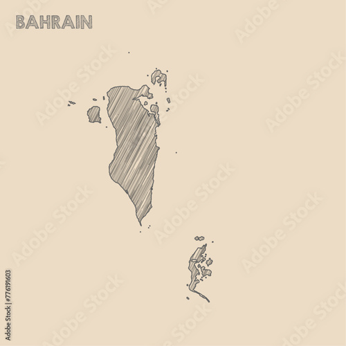 Bahrain map hand drawn Sketch background vector, Bahrain freehand Sketch map, vintage hand drawn map.