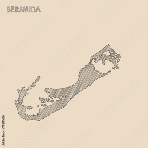 Bermuda map hand drawn Sketch background vector, Bermuda freehand Sketch map, vintage hand drawn map.