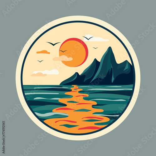 Sticker Mountains Sea Sunset