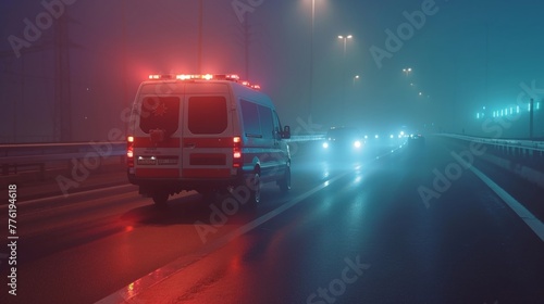 An ambulance rushing speeding on road in emergency
