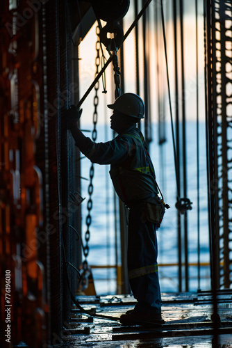 Oil Rig Workers  on Offshore Oil Platform