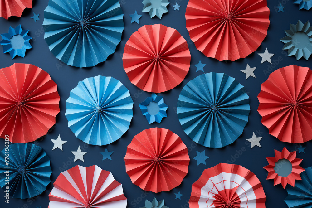 4th of July holiday banner design. USA theme paper fans. Independence, Memorial Day pinwheels. Generative AI 4th of July holiday banner design. USA theme paper fans. Independence, Memorial Day pinwheels. Generative AI