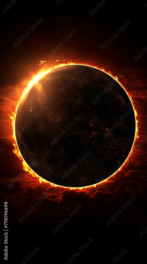 Total lunar eclipse with fiery atmosphere. Dark background for thriller, mystery, and science fiction design - obrazy, fototapety, plakaty 