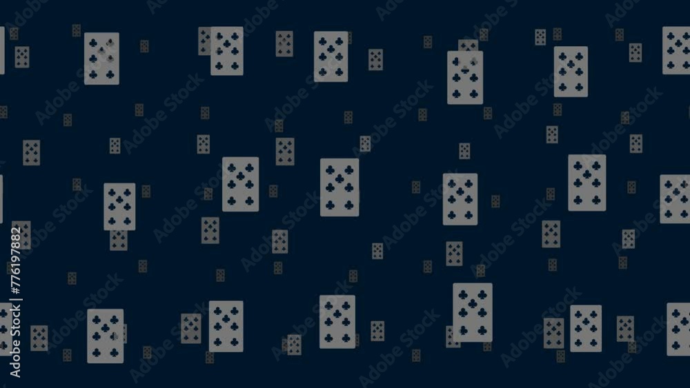 Seven of clubs playing cards float horizontally from left to right. Parallax fly effect. Floating symbols are located randomly. Seamless looped 4k animation on dark blue background Seven of clubs playing cards float horizontally from left to right. Parallax fly effect. Floating symbols are located randomly. Seamless looped 4k animation on dark blue background