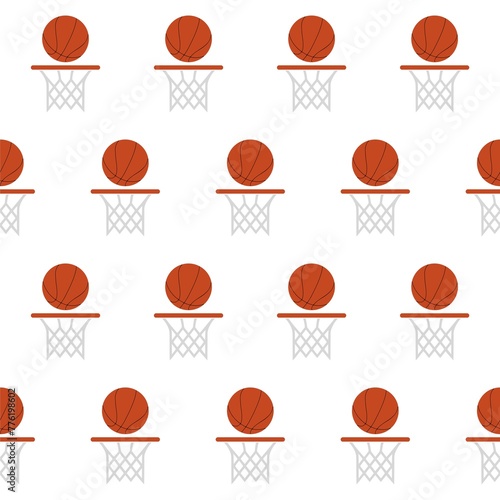 Basketball ball and basket icon isolated seamless pattern on white background © sljubisa